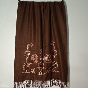 Arabian Pashmina 100% Elegant Brown Embroidered Scarf